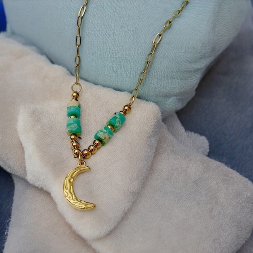 NEW 18K yellow gold pl boho crescent moon paper clip chain necklace jewelry B28A
